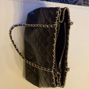 Italian Rich Brown Leather Shoulder Bag with Gold Chain Detail